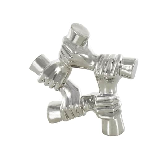 12.5" Silver Ceramic Hands Gripping Sculpture
